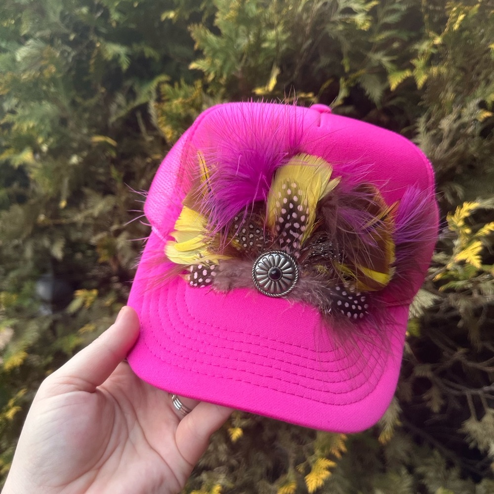Vibrant Pink Feathered Trucker Hat